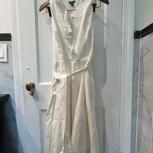 Ann Taylor White Sleeveless Wrap Midi Dress